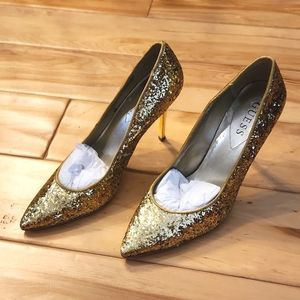 Guess Gold Glitter Sparkling Heels, pointed toe pump